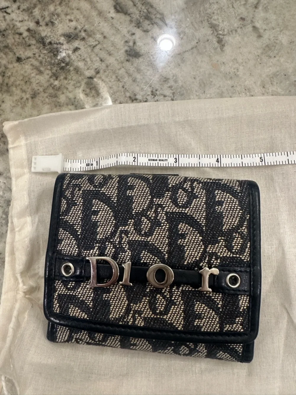 Dior Black and Beige Monogram Canvas Wallet with Silver Logo